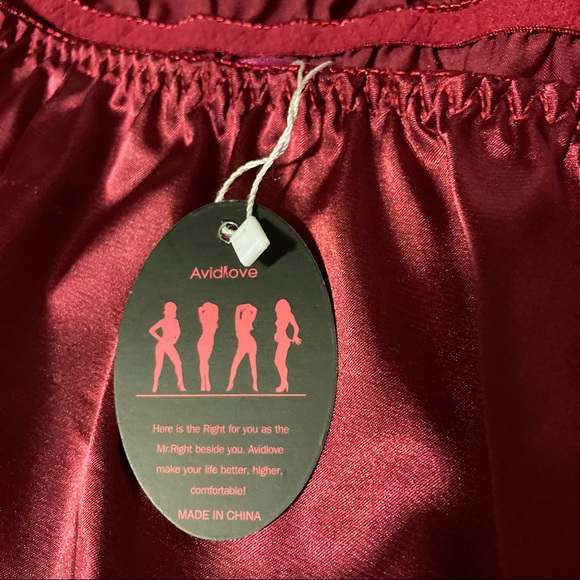 AVID LOVE Silky Satin Lace Halter Teddy Bodysuit One Piece Burgundy Womens Small - Picture 16 of 16